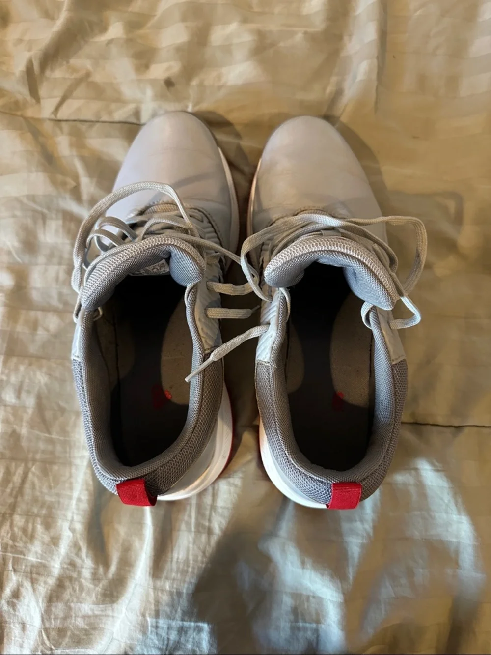adidas Men’s Gray Athletic Golf Shoes with Red Outsole Accent
